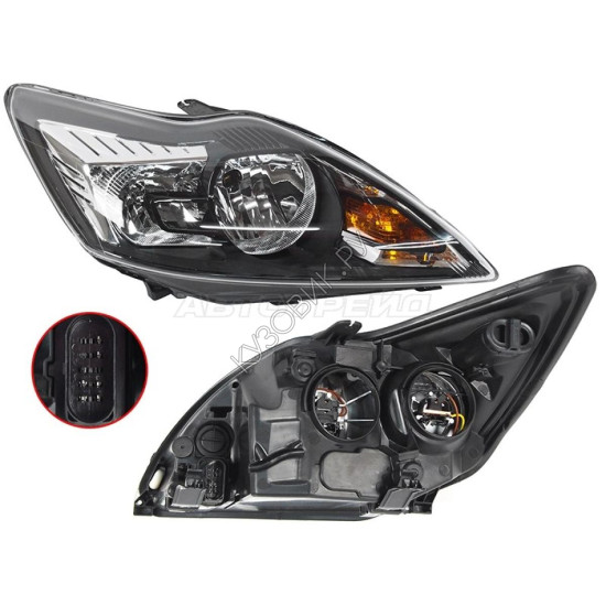 Фара FORD FOCUS II 08-11 прав с электрокорректором, черная TYC