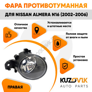 Фара противотуманная Nissan Almera N16 (2002-2006) правая KUZOVIK