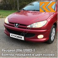 Бампер передний с отверстиями под птф в цвет кузова Peugeot 206 (2003-) рестайлинг EKQ - ROUGE LUCIFER - Красный